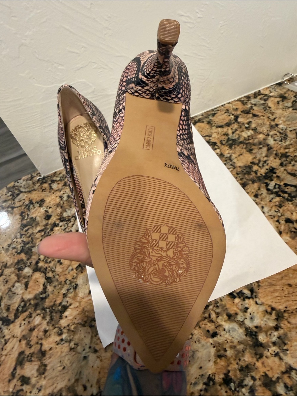 Vince Camuto Pink and Black Snake-Print Pointed Pumps - Picture 5 of 7